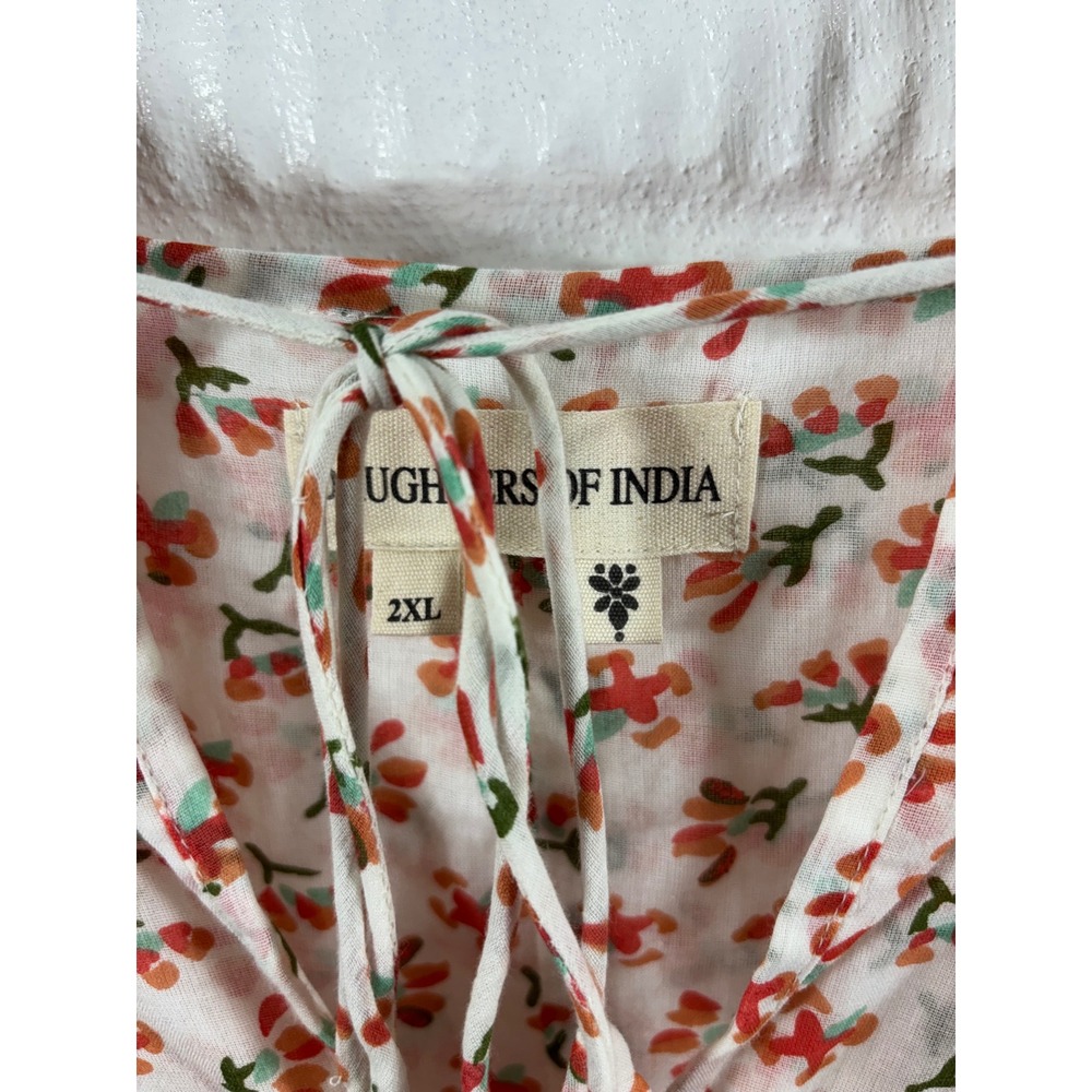 Daughters of India Kyra Midi Dress Apricot Floral Cotton Block Print 2XL XXL - Picture 5 of 8